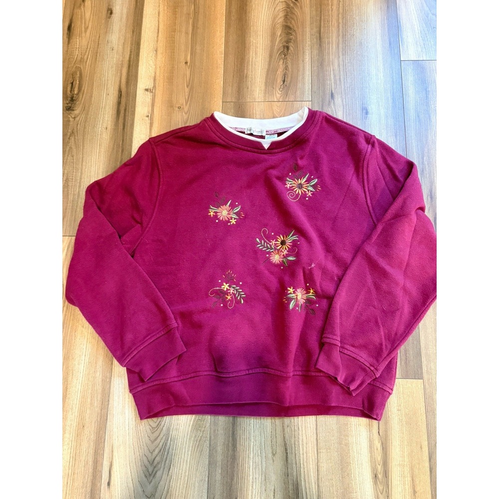 Hasting & Smith Women's Petite XL Sweatshirt Embroidered Flowers Vintage Y2K Red